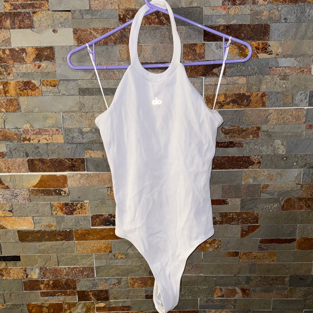 ALO Yoga White Halter Bodysuit